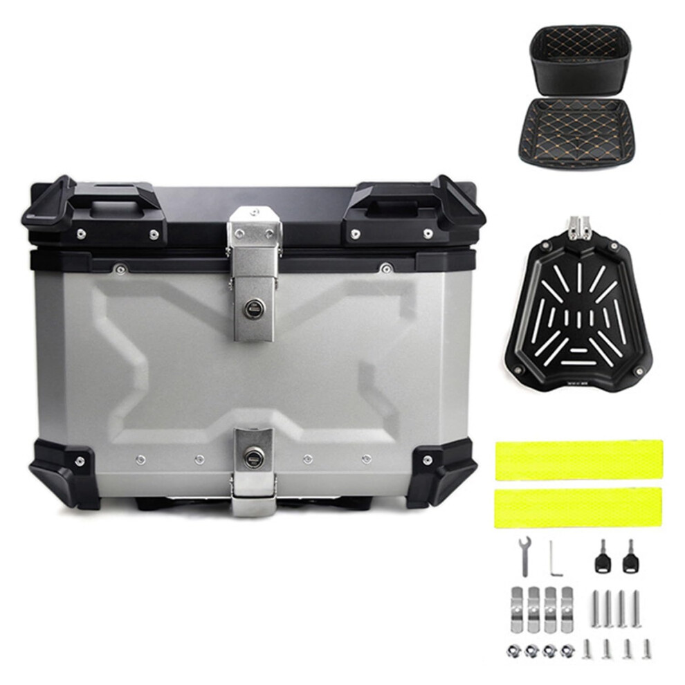 Motorcycle Trunk Aluminum Alloy Waterproof Tail Box 55L Large Capacity With Safety Lock Silver 9382693644213