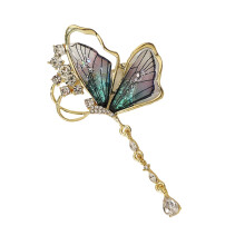 Delicate Dancing Chain Brooch Teardrop Wing Designs Sturdy-Blue