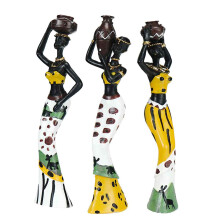 Statuie de doamnă tribală, figurine africane din rășină naturală de înaltă calitate pentru decorul camerei, pictură unică realizată manual
