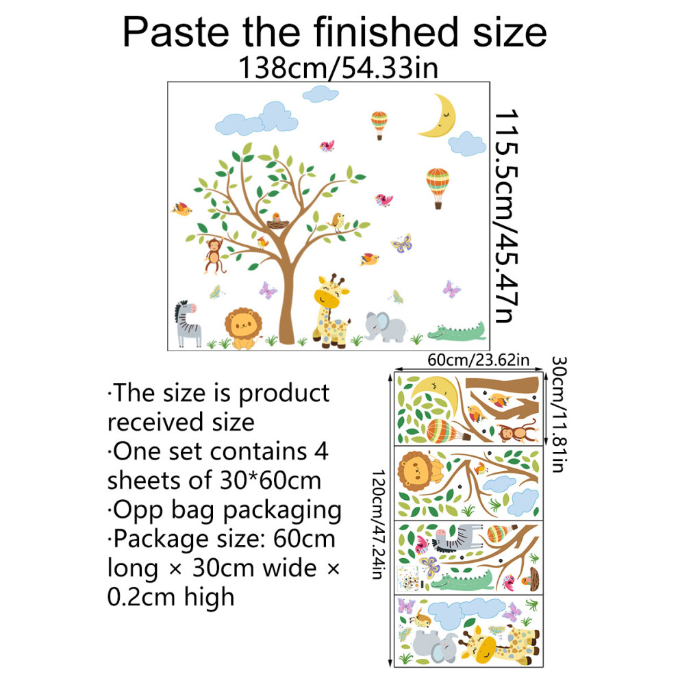 Vibrant Jungle Animals, Removable Self-adhesive PVC Wall Decals for Baby Nursery, Kids Bedroom Living Room Decor