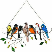 Vogel-Dekoration für Zuhause, Buntglas-Sonnenfänger mit farbenfrohen Frühlingsvögeln, mehrfarbige Wanddekoration, Fensterdekoration