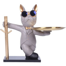 Sculpture de bouledogue français, objet de décoration multifonctionnel avec tirelire, statue de chien avec plateau pour le bureau, cadeau idéal