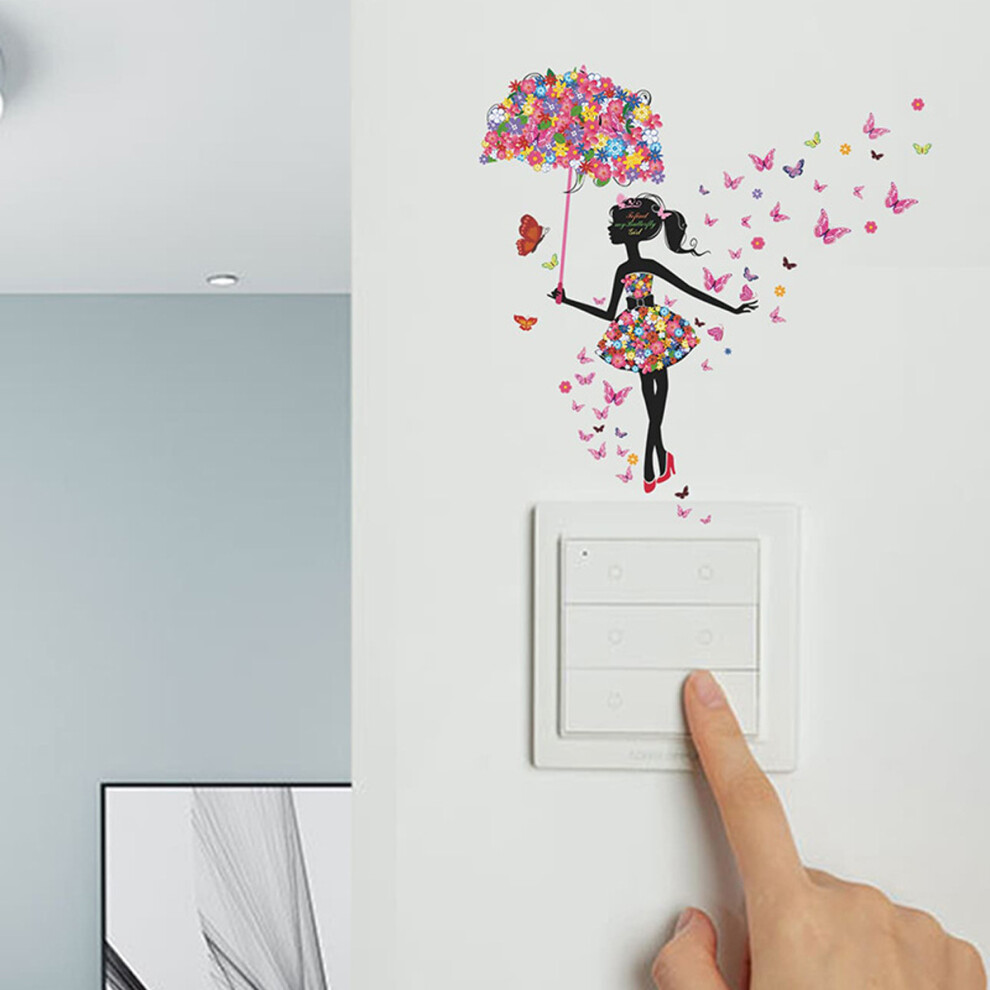 Whimsical Wonders: Girls Bedroom Decor With Birdcage Pink Butterfly Wall Decals, Peel And Stick Flower Fairy Artwork In Waterproof Non-toxic PVC