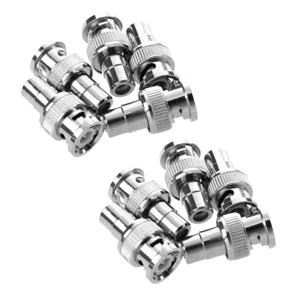 10 Pcs Bnc Male Plug To Rca Female Rf Coaxial Connector For Cctv Video Silver 4712810514092