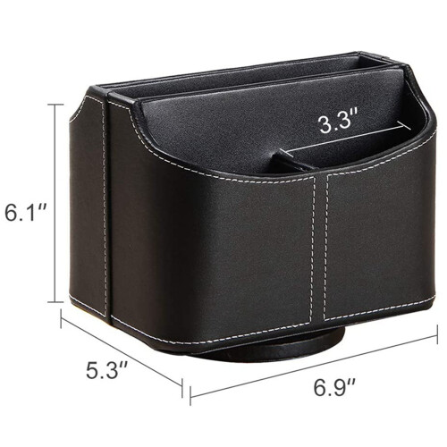 2X Leather Remote Control Holder,360 Degree  Desk TV Remote Caddy,Bedside Table Organizer 1