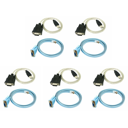 5X RJ45 Network Cable Serial Cable Rj45 to DB9 and RS232 to USB (2 in 1) CAT5 Ethernet Adapter LAN Console Cable