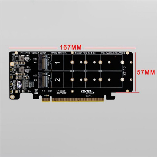 4X Double-Sided 4-Disk NVME  Card PCIeX16 to M.2 M-Key NVMEx4SSD 2U Server  Array Expansion Adapter Split Card 1