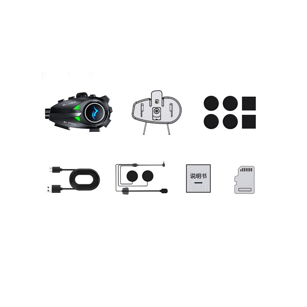 Blaise S1pro Motorcycle Intercom Helmet Headset Noise Cancelling Communicator Earphone With 1080P Driving Recorder 4711717443818