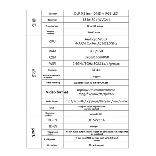 3D  Projector WIFI Android 4K HD Projectors Decoding for HOME Entertainment with Infrared Remote Control Tripod (EU) 1