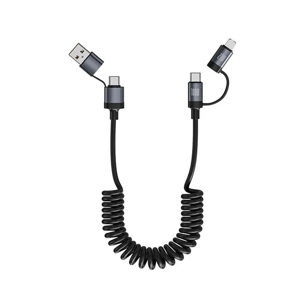 100W 2-To-2 Car Spring Retractable Data Cable Suitable For Type-C 6A 4-In-1 Fast Charging Cable 6033084531447