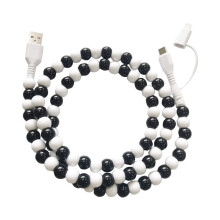 Portable Fashion Beaded 2-in-1 Data Cable USB C Cable Multi Charging Cable Handmade Colorful Pearl Fast Charging Cord,A