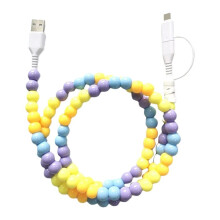 Portable Fashion Beaded 2-in-1 Data Cable USB C Cable Multi Charging Cable Handmade Colorful Pearl Fast Charging Cord,B