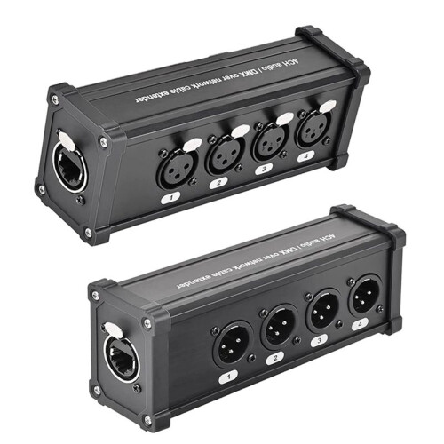 4-Channel 3-Pin Ethercon Cable Extender,XLR Network Cable Multi Extender for Stage Lighting and Recording Studio,XLR,DMX 1
