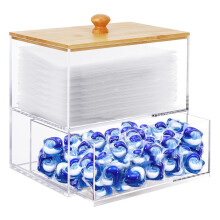 Support de Lingettes en Acrylique avec Tiroir et Couvercle en Bambou, Conteneur de Lingettes en Acrylique Transparent de Capacité
