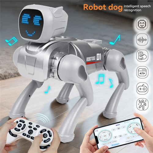 2.4G Intelligent RC Robot Mechanical Dog Voice Dialogue Cute Expression Light APP Remote Control Programming Toy Gray