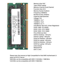 DDR3 2GB Laptop Geheugen Ram 2RX8 PC3-8500S 1066MHz 204Pin 1.5V Notebook RAM