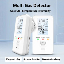 4in1 Gas Detector Carbon Monoxide Detector Temperature Humidity Natural Gas Leak Detector LCD Display for Home RV EU