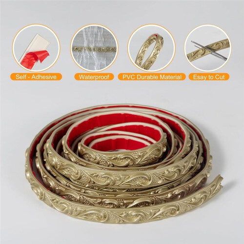 Moldura de Coroa Dourada Champagne de 0,8 Polegadas X 16,4 Pés - Moldura de Parede Floral 3D Autoadesiva para Molduras de Espelho e Móveis 2