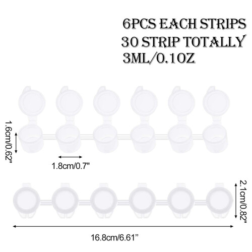 30 Strips 180 Pots Paint Pots Strips 3 Ml  Paint Pot Empty Paint Cups Crafts Plastic Storage Containers 2