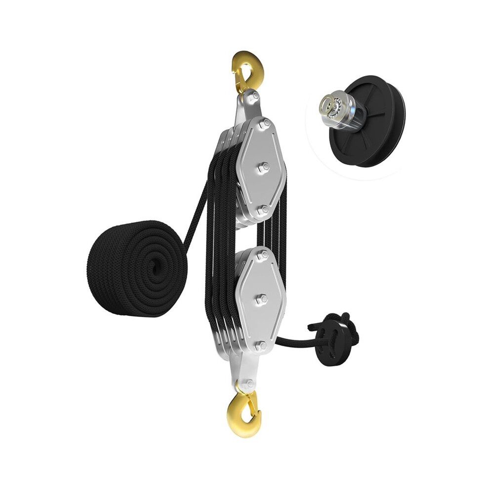 Rope Hoist Pulley System, 4400Lb Pulley Block And Tackle, 8:1 Ratio Lifting Power 65Ft, Heavy Duty Pulley Block Light 4713068861167