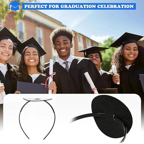 Graduation Hat Headband Insert, OneSize Elastic, AntiFall, Black, Compatible Graduation Cap 1