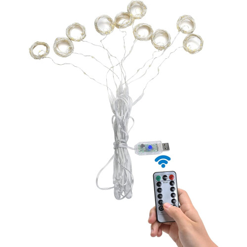 USB Powered Curtain String Lights, Timer Function Remote Control For Easy Install Waterproof Decor, Multicolor Fairy Lights Untangled Wires (3x3 Meter 2