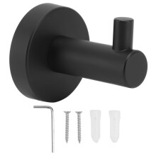 Crochets porte-serviettes muraux robustes en acier inoxydable noir mat, pour salle de bain et cuisine ; design élégant ; résistance à la