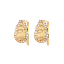 S925 Brushed Gourd Earrings, Luxury Gold-Plated Hook with Zircon
