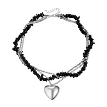 Collier empilable polyvalent pierres naturelles alliage léger