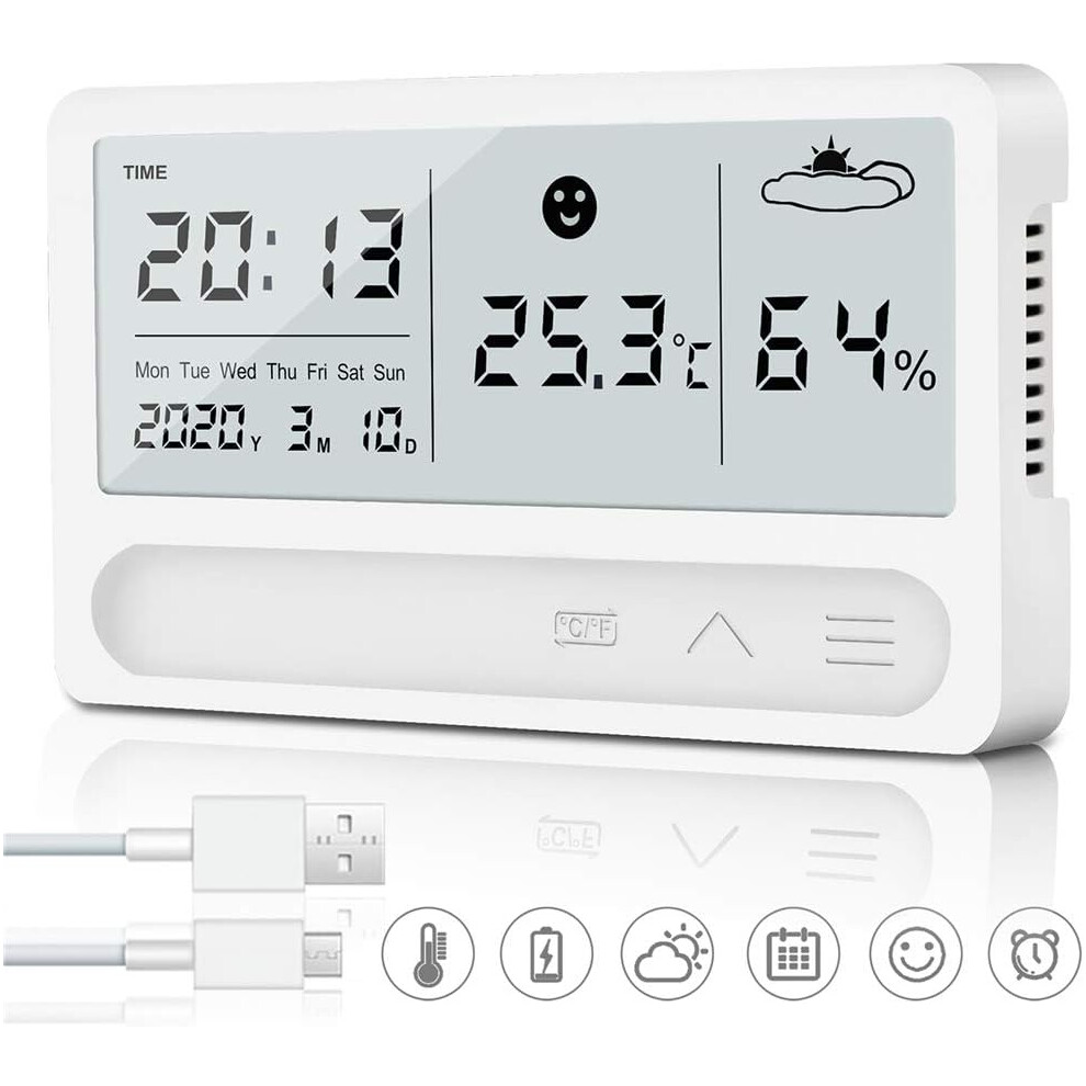 Advanced Digital Hygrometer with Alarm Warning for Safety, High Accuracy 2s Fast Detection Rechargeable Temperature Humidity Monitor for Home Office,