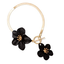 Bracelet de cheville à fleurs élégant pour femmes,-Noir