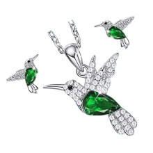 Elegant Bird Shaped Jewelry Set Glittering Crystals-Green