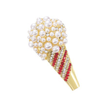 Ice Cream Cone Brooch With Shining Rhinestones And Pearls