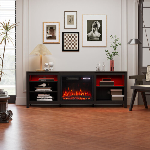 Garden Sanctuary 12 Flame Colours Electric Fireplace TV Stand with Remote, Black Wood Grain