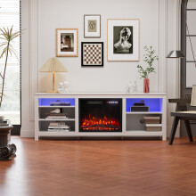 Garden Sanctuary 12 Flame Colours Electric Fireplace TV Stand with Remote, White Wood Grain