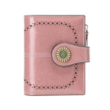 RFID Blocking Wallet for Women, Leather Bifold Card Holder with Zipper Coin Pocket, Compact Small but Roomy Design, Oil Wax Leather Construction with