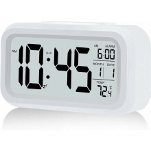 Digital Alarm Clock with Temperature Display, LCD Time Display 4.3 Inch Large Clear Screen with Smart Night Light Sensor Activation, Battery Operated