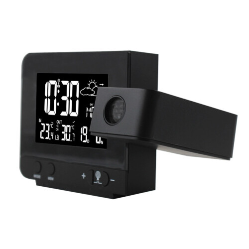 Digital Display Alarm Clock For Modern Living Spaces, Backlight Dimmable Projection Clock With Outdoor Sensor And Hygrometer Function, Adjustable Proj