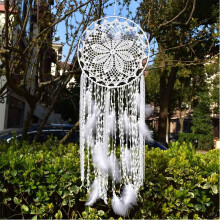 Boho Wall Hanging, Elegant Room Decoration With Handmade White Feather For Peaceful Dreams In Bedroom, Wedding Decor, And More (Extra Large Size)