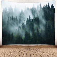 Ködös táj, erdő, gobelin, természet, faldekoráció, egyedi dizájnnal, beltéri, kültéri, könnyen tisztítható fali dekoráció (200x150cm,