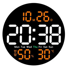 Digital Wall Clock with Large LED Display, Modern Wall Clock for Living Room Bedroom Office Classroom Decor, Multifunctional Time Temperature Humidity