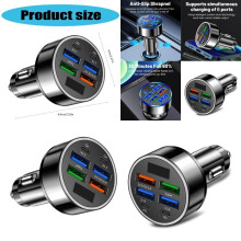 Yleinen 6-porttinen auton digitaalinen näyttö nopeaan laitelataussovittimeen USB C Car PD5V-3.1A QC3.0-portti