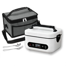 Scatola Portapranzo Elettrica Senza Fili - Scaldavivande Portatile Ricaricabile da 12000 MAh con Riscaldamento su 5 Lati, per Ufficio, Esterno, Bianco