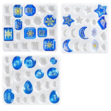 3 Pack Resin Earring Mold with Holes, Variety Shaped & Sizes Geometric Gem Cabochon Crescent Moon Star Clouds Pendant