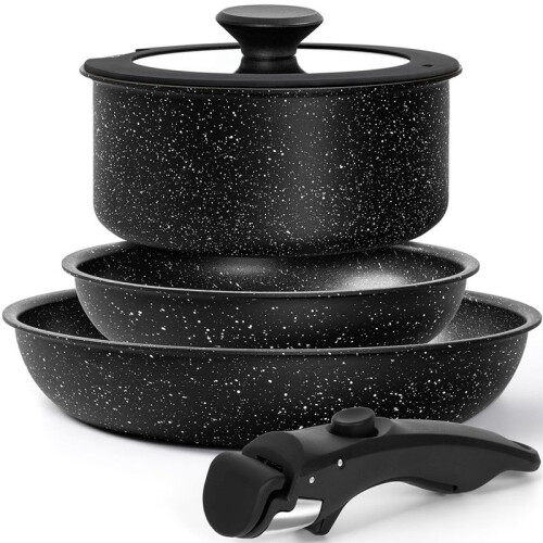 Pots and Pans Set Detachable Handle,5 Piece Nonstick Kitchen Cookware Sets,Stackable Pots Pans Set with Removable Handle 1