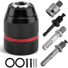 Keyless Drill Chuck, 1/2-20UNF Mount 1-13mm- Fits 3/8" SDS- Shank, 1/4" Hex Shank & 1/2" Impact Wrench Adapter