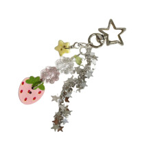 Porte-clés rétro trèfles aux fraises,-Porte-clés Étoiles Fraises