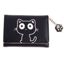 Simple and Fashion Design Wallet, Mini Faux Leather Bifold Clutch with Cat Pendant and Zipper Pocket, Portable Design for Women, Cute Gift for Girls w