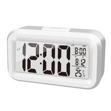Multifunctional LCD Alarm Clock with White Soft Background Lights, 12/24H Display Temperature Display Digital Clock, Smart Digital Display for Home Ba