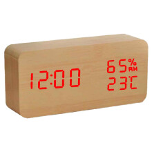 Digital Wooden Alarm Clock with Wireless Charging, Modern Decorative Design Stylish Wood Grain Surface LED Display with Smart Control Functionality, H